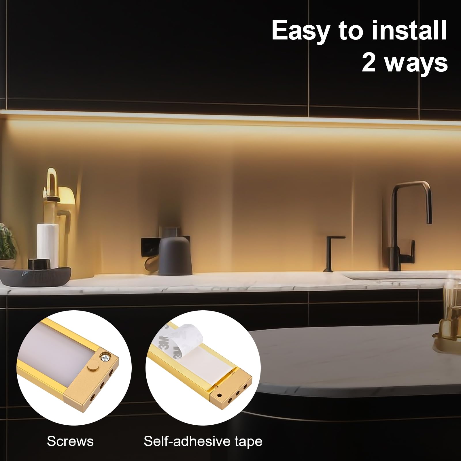 Zestaw 2 zestawów oświetlenia LED, możliwość ściemniania, 50,8 cm, 2700-6000 K, podstawka pod ladę, kompatybilna z Alexa, Google Assistant, do kuchni, spiżarni, półek (złoty)
