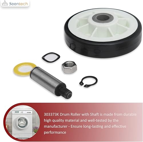 Miniatura 5 de Seentech 303373K Rodillo de tambor con eje de Seentech - Ajuste exacto para secadoras de ropa May-Tag Whirlpool - Sustituye a 312948, 303373,