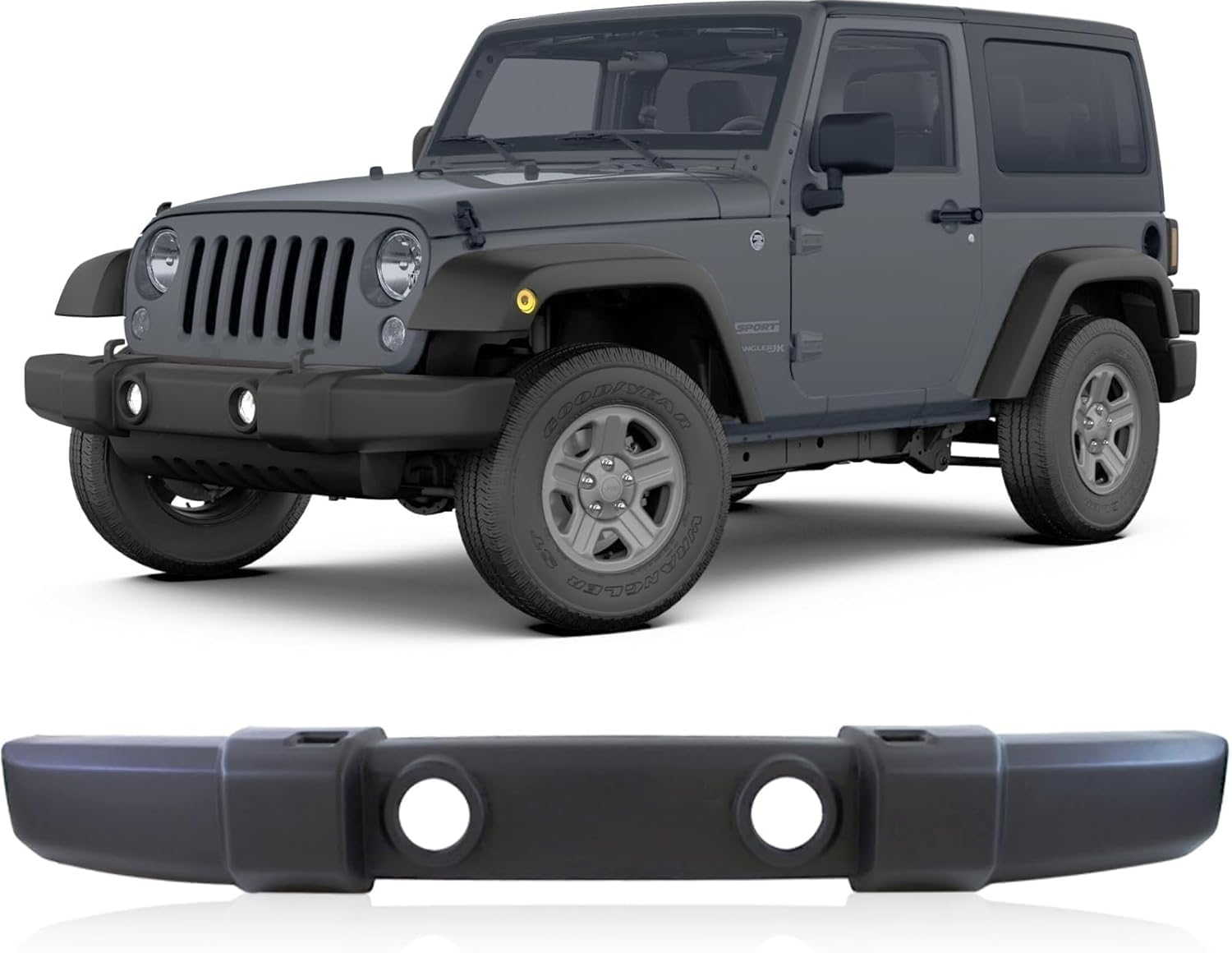New Aftermarket Bumper Cover Comaptible With Jeep Wrangler 2007-2018 Front Textured With Fog Light Holes Tow Hook Holes CH1000900 1FN67RXFAA