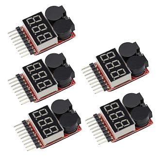 5PCS Lipo Battery Checker Module RC Lipo Battery Voltage Detector with Adjustable Low Voltage Buzzer Alarm and LED Indicator for 1S-8S Iithium Battery
