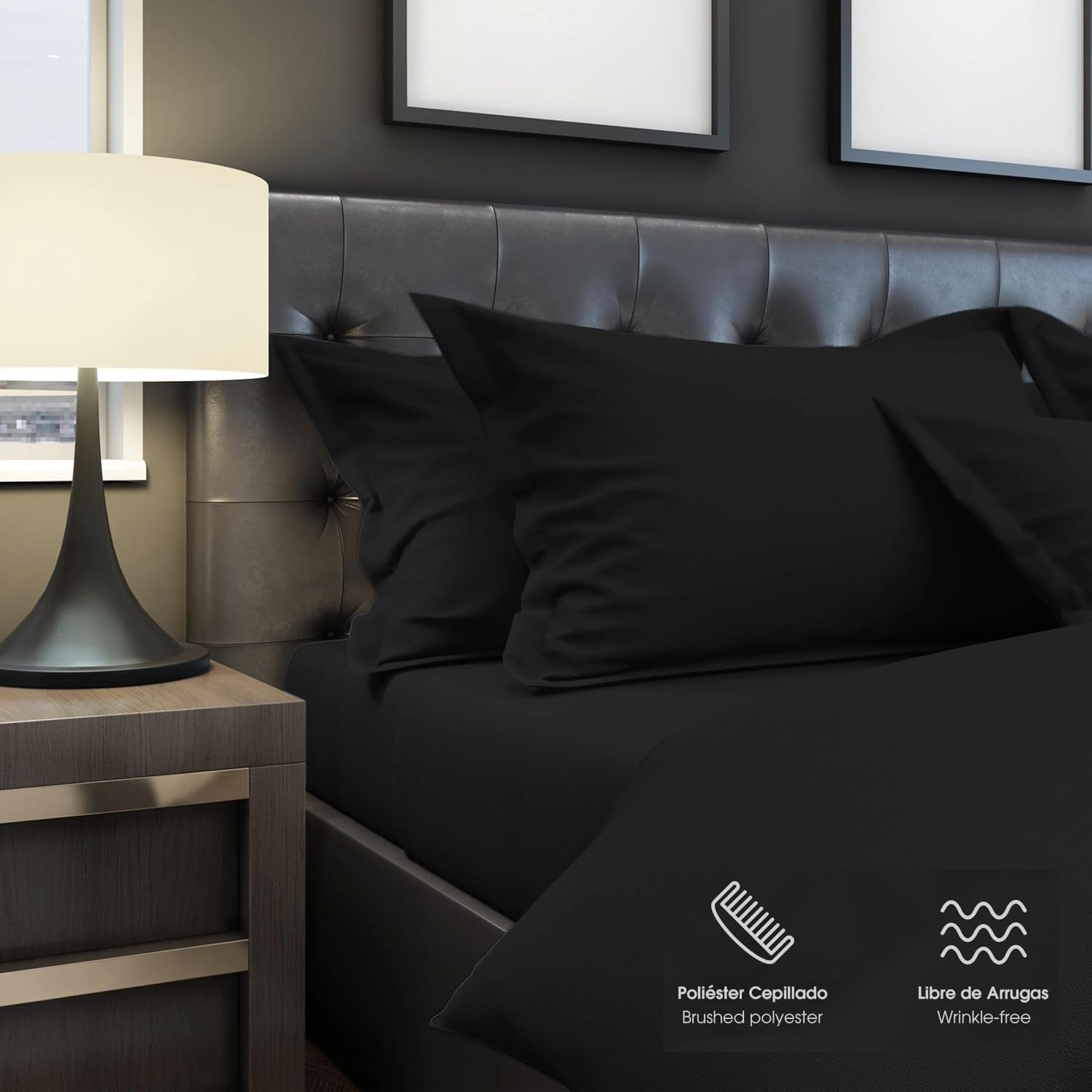 Juego de Funda Nordica de 4 Piezas para Cama 150 de Microfibra Suave - Funda Nórdica 220x240cm, Bajera Ajustable 150x200+25cm y con 2 Funda de Almohada 50x75cm - Negro
