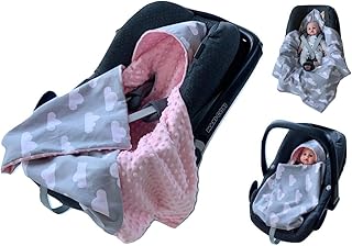 babees© Nid d'ange Minky Coque bébé Siège auto Couverture [Nuages + Rose]