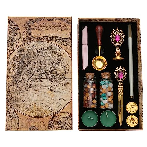 Yusheng Caja Sellos Sello Cera Vintage | Kit Sellos Sellado,Caja Regalo Estampado en Caliente con Sello Cera portátil para Papel Regalo, Tarjetas felicitación