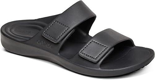 Aetrex Men's Milos Water-Friendly Orthopedic Slides for Men - Adjustable Recovery Arch Support Mens Slide Sandals Summer