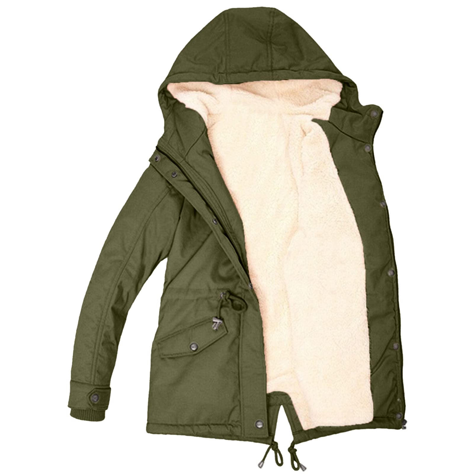 Generisch Abrigo de invierno para mujer de talla grande Chaqueta de invierno para mujer Abrigo grueso con capucha forrada Abrigo cálido para mujer (verde militar, S)