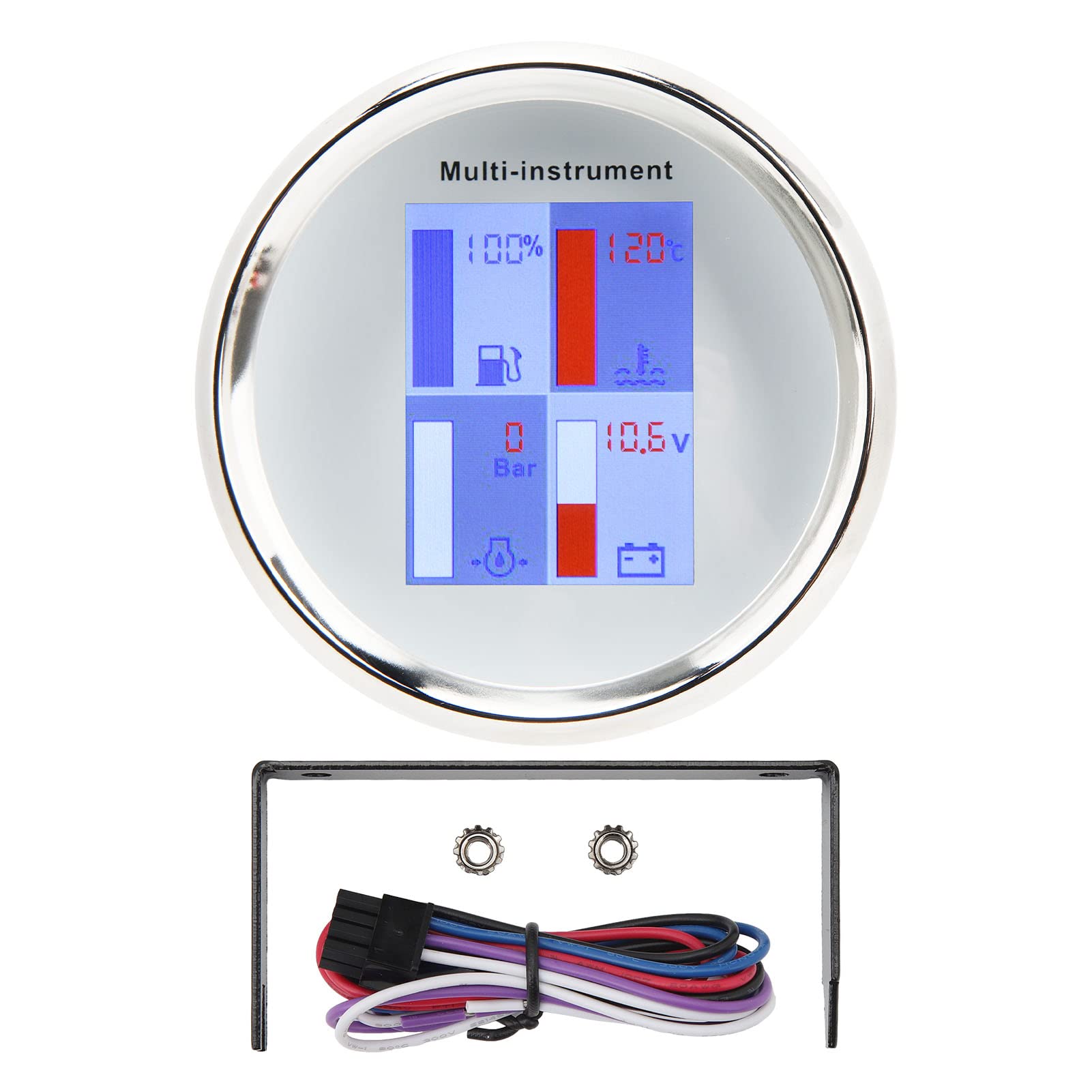 Kraftstoffstandsanzeige, Voltmeter, Anti-Schock, Digitale Multifunktionsanzeige, Hohe Präzision für Yachten, Schiffe (Weißes Zifferblatt, weiße Frontabdeckung 910)