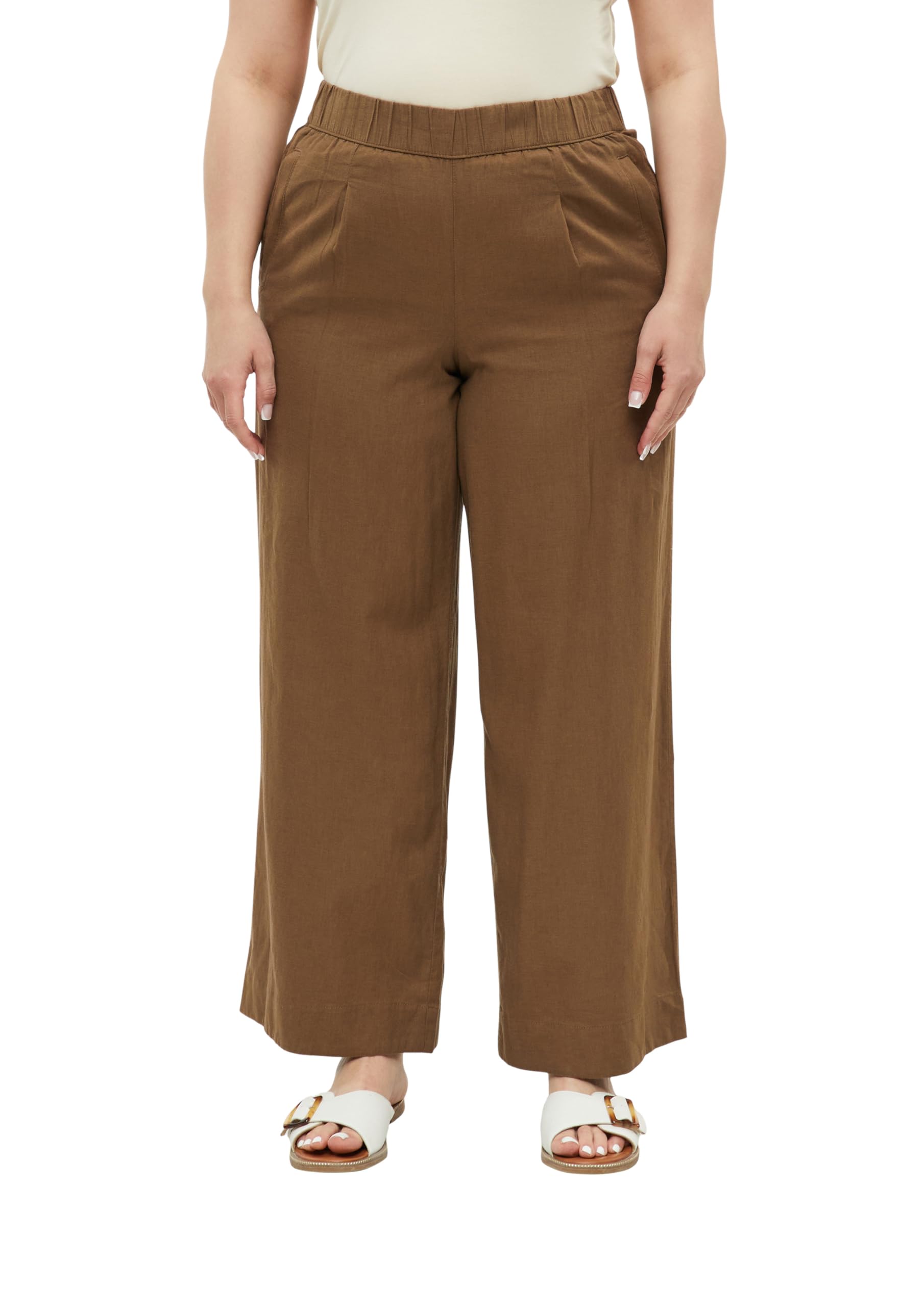 s.Oliver 2183496 Women's Long Linen Mix Trousers, Brown, 24