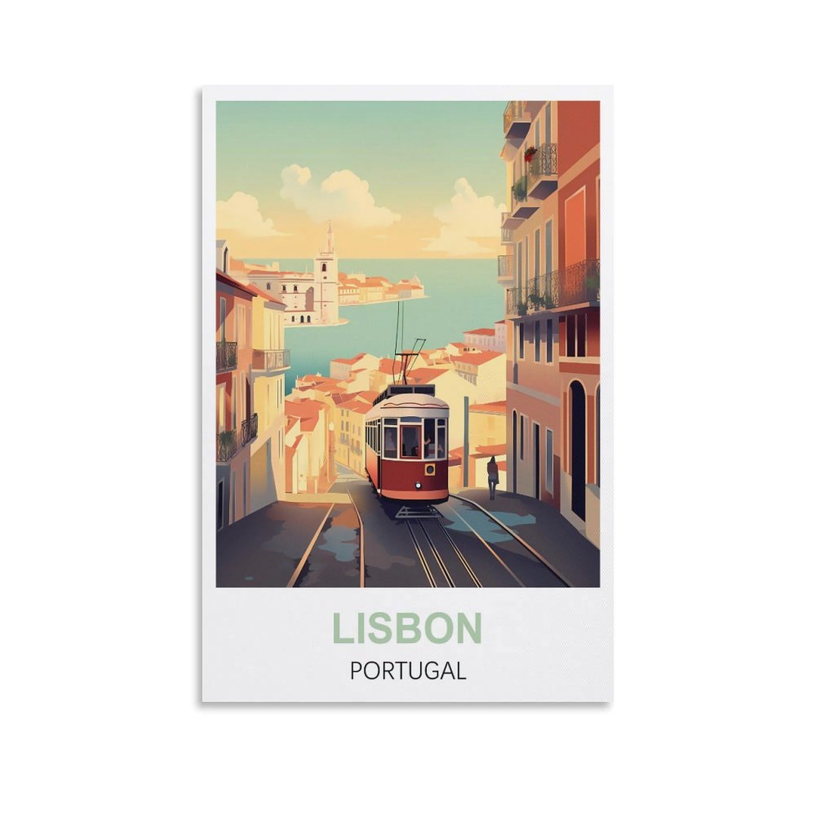 WGMDOEE Lisbon Portugal Vintage Travel Poster 16x24inch(40x60cm) Canvas Poster Living Room Wall Art Home Decor