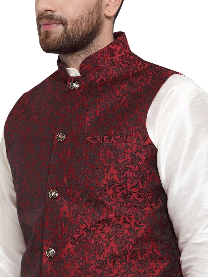 Image of Maple Clothing Men's Nehru Jacket Brocade Indian Traditional Waistcoat Wedding Guest Outfit Vest