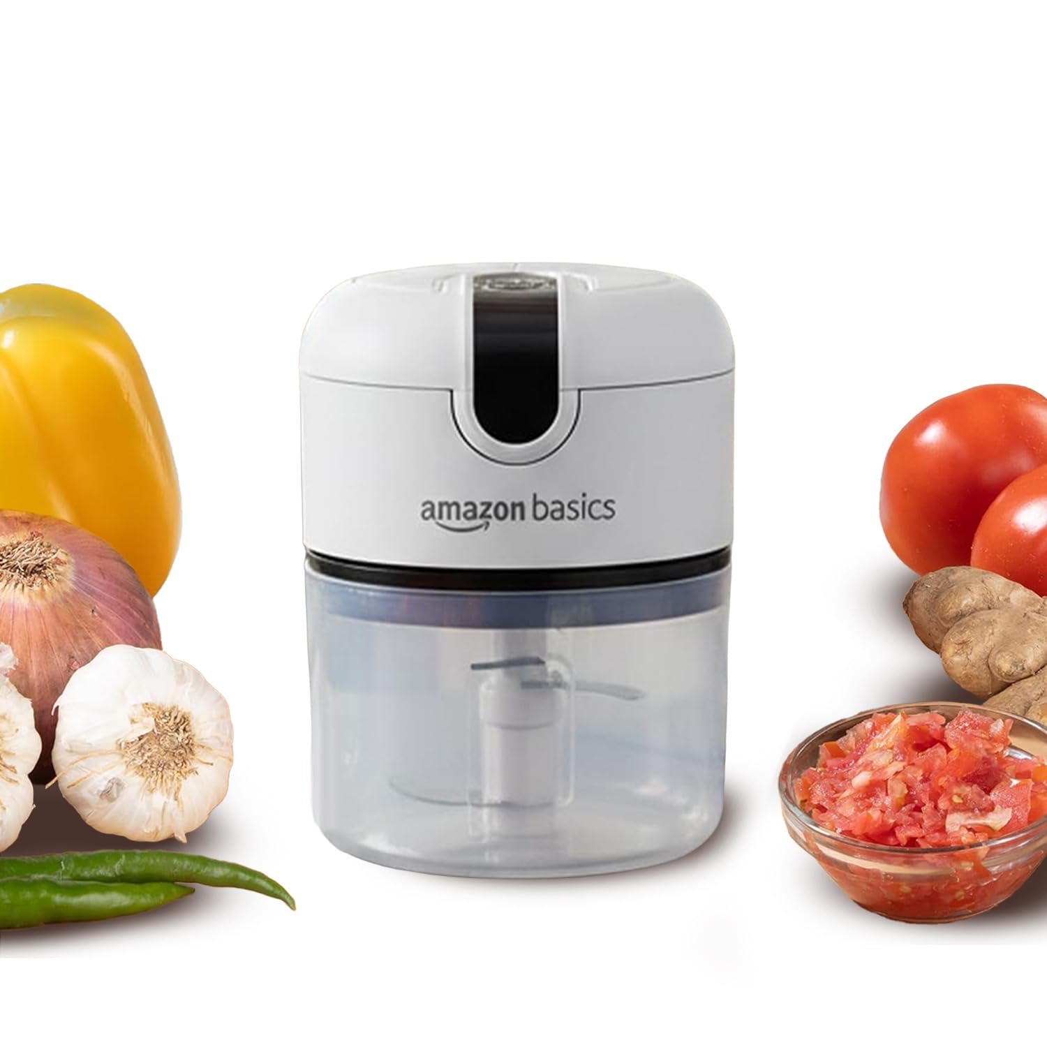 Amazon Basics Mini Electric Chopper | 250 ml | Rechargeable | One touch operation | Sharp Blades | 30 W | Food Grade Bowl | Sharp Blades For Mincing Garlic, Veggies, Onion, Nuts | Grey-image-43