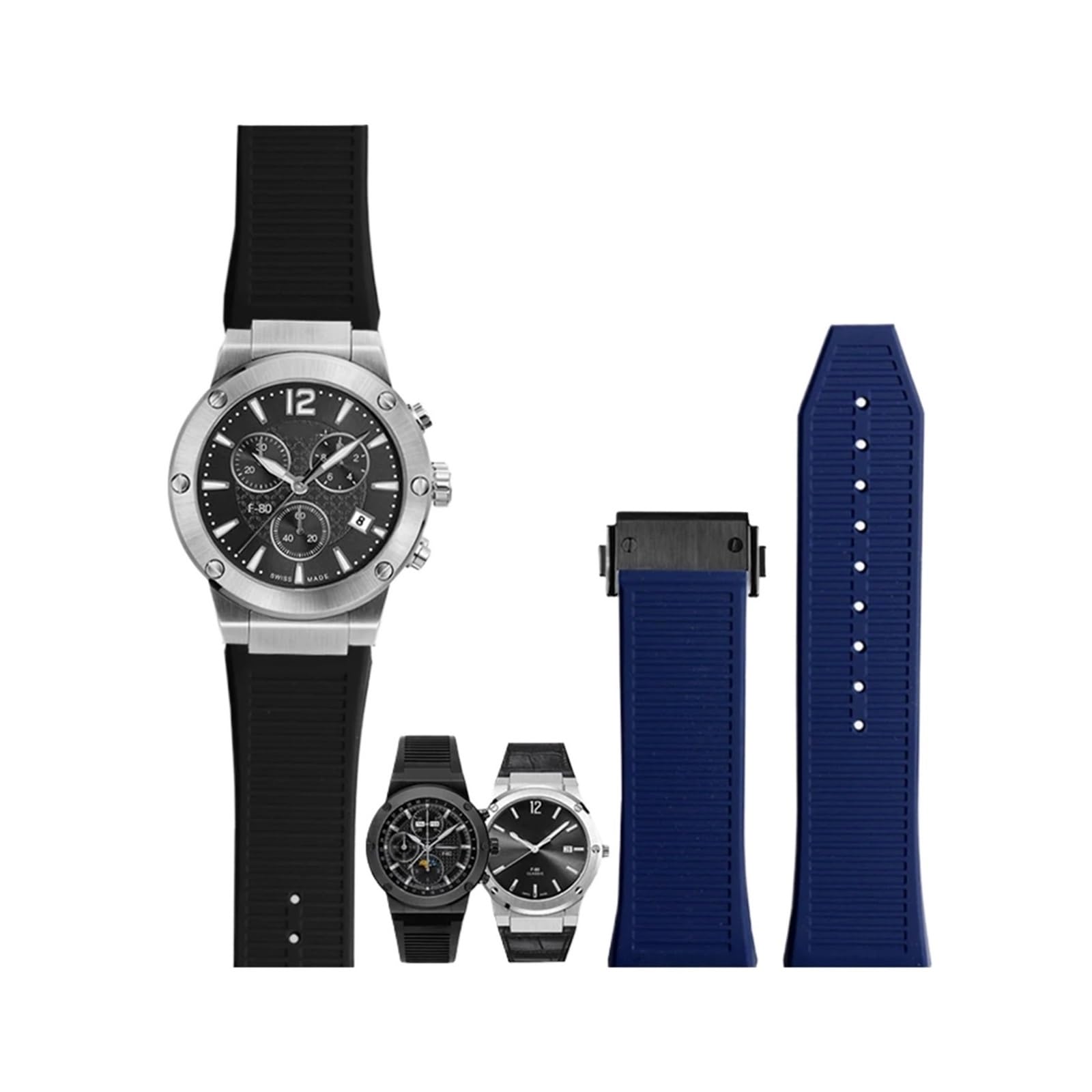 Bracelet de montre étanche en caoutchouc et Silicone for hommes, adapté à la série sportive Ferragamo Three Eyes F80 F-80, boucle pliante crantée