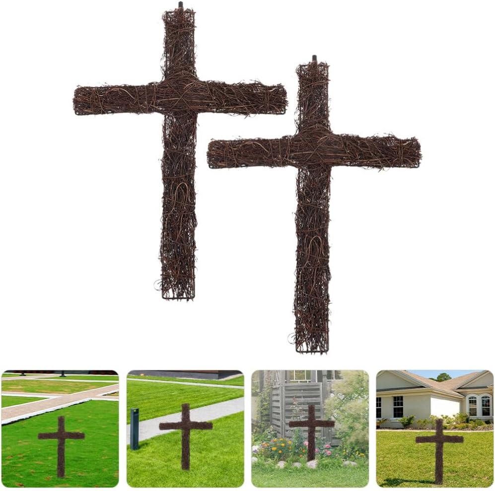 Alipis 2Pcs Rattan Cross Wreath Forms for Crafts Outdoor Decoration DIY Spring Wreath Supplies Easy to Install for Garden Yard Home Decor