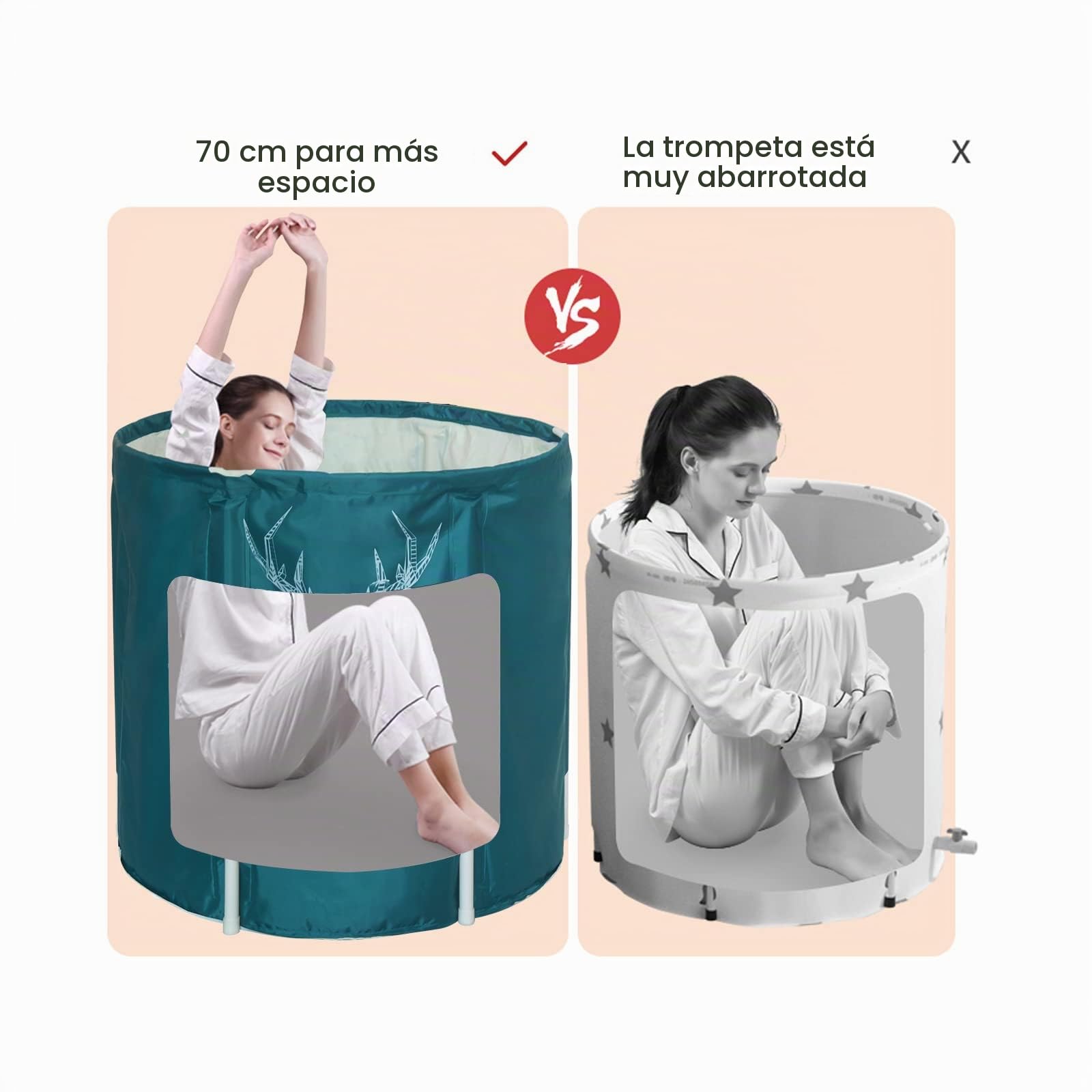 plegable, bañera de spa portátil, de cubo, bañera de PVC de 3 capas, piscina, cubo de baño para adultos y bebés （70 * 70 * 65cm, verde)