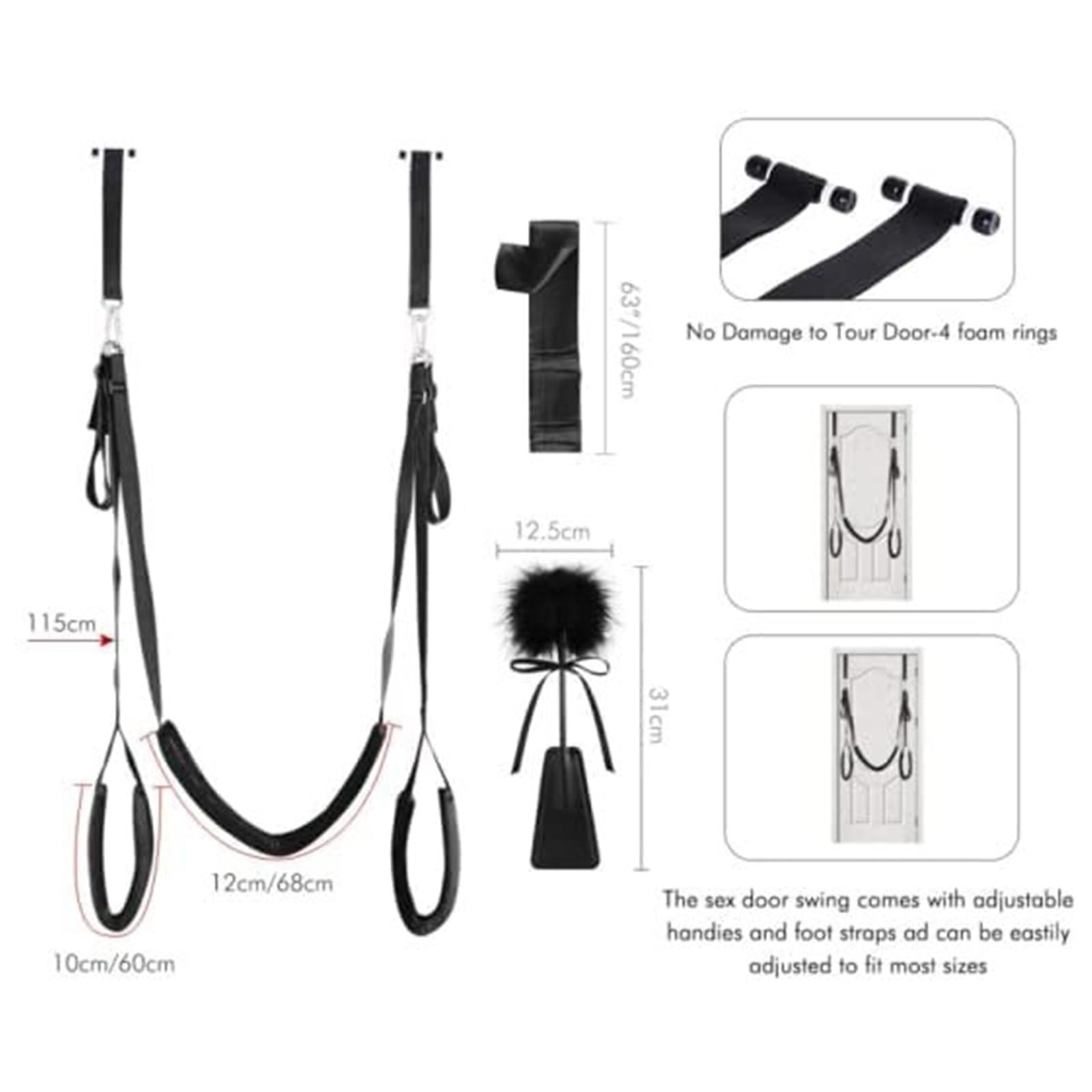 Door Swing Set Love Swing With Spring Tickler Paddle Sling Sex Swing With Wide Padding Duty Door Swings Set Robust BDSM Sex Toy Sex Furniture Holds Up To 300 Lbs
