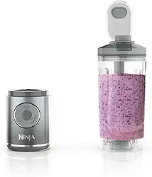 Ninja Blast Max, liquidificador portátil + Twist & Go, Smoothie pessoal, blend, Ice Crush, 3 programas, sem fio, recipiente removível de 623 g, lavável na lava-louças, à prova de vazamento, prata