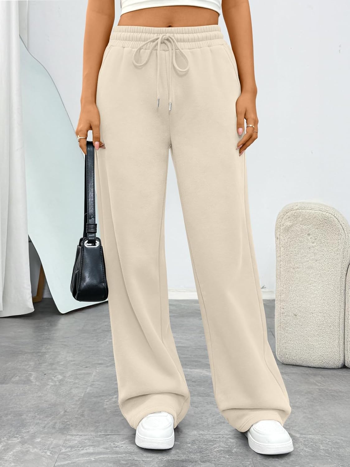 Trendy Queen Women‘s Wide Leg Sweatpants, Baggy Barrel Pants with Pockets, High Waist Lounge Joggers for Fall Winter - Image 2