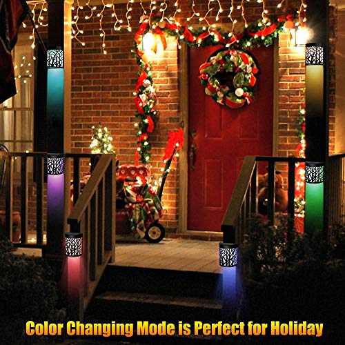 DenicMic Solar Wall Lights Outdoor Fence Solar Lights for Deck Patio Stairs Step Backyard LED Forest Night Lights, Waterproof, Warm White/Color Changing (2 Pack)