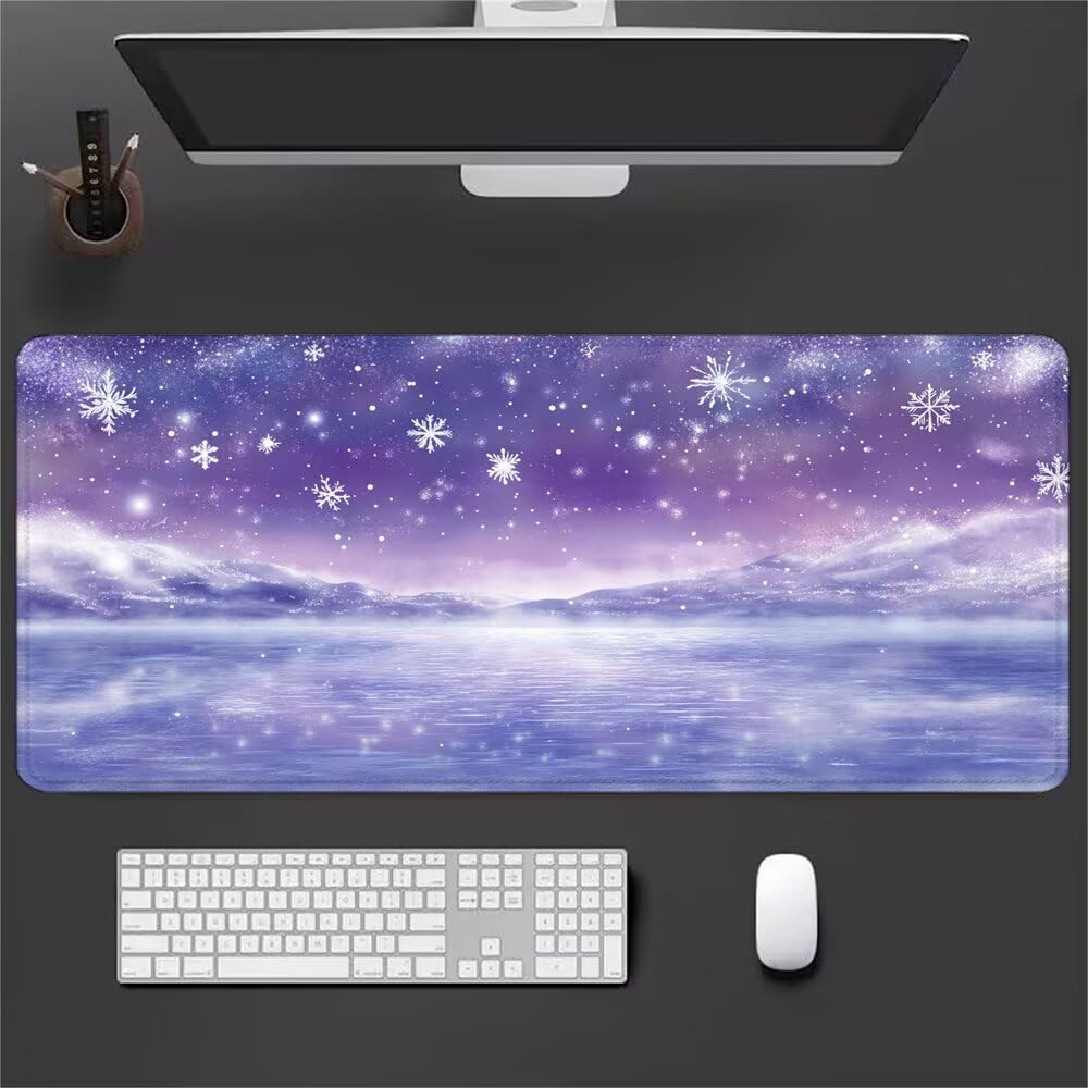 Viola Tappetino Mouse XXL 1000x500x3mm, Gaming Tappetino Mouse Scena Di Neve Mousepad con Base in Impermeabile Gomma Antiscivolo per Tastiera, PC, Computer Ufficio Idea Regalo Festa del Papà X-994