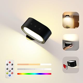 UP&Down Light Source LED Wall Sconce, Wall Mounted Lamps with Battery Operated, RGB, 3 Color Temp, 4 Brightness, Removable Charging, 1H Timer, Touch&Remote Control, Wall Lights for Reading