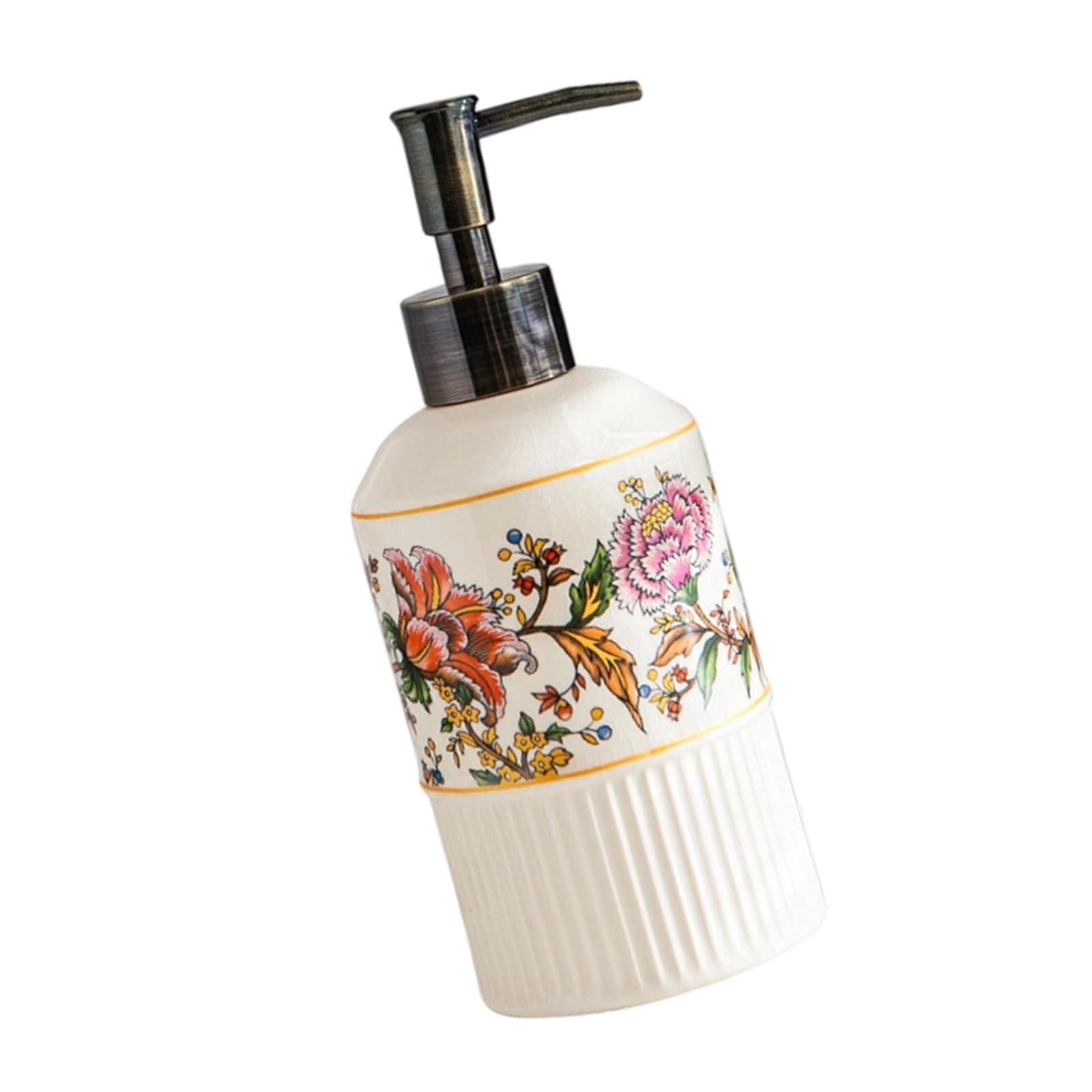 Qusinfc Press Designs Ceramic Soap Bottle with Crackle Glaze Finish Soap Container Lotion Dispenser for Home Bathroom Essential Home Furnishing Dispenser