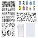 Bellelfin Nail Stamper Kit 6pcs Nail Stamping Plate Flower Leave Image Template with Nail Art Stamp