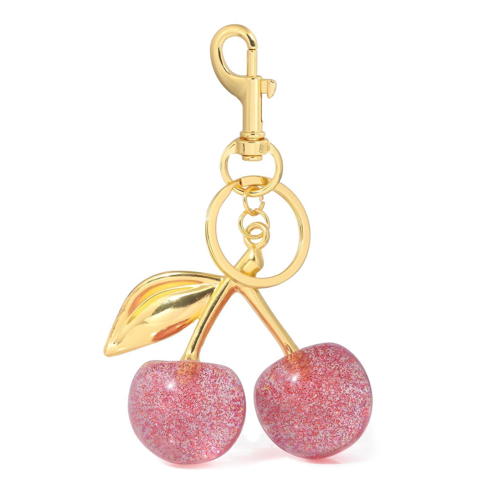 Llavero con dije de cerezo para mujer, bonito bolso de mano, accesorios con purpurina, cereza, regalos de lujo