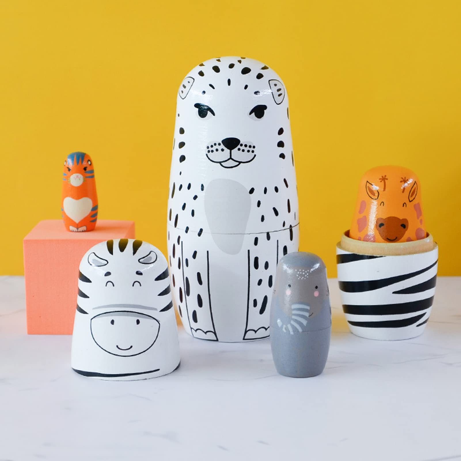 XLWEN Poupées Gigognes Animaux en Bois, 5 Pièces Poupées Empilables pour Fêtes et Festivals XLWEN Poupées Gigognes Animaux en Bois, 5 Pièces Poupées Empilables pour Fêtes et Festivals