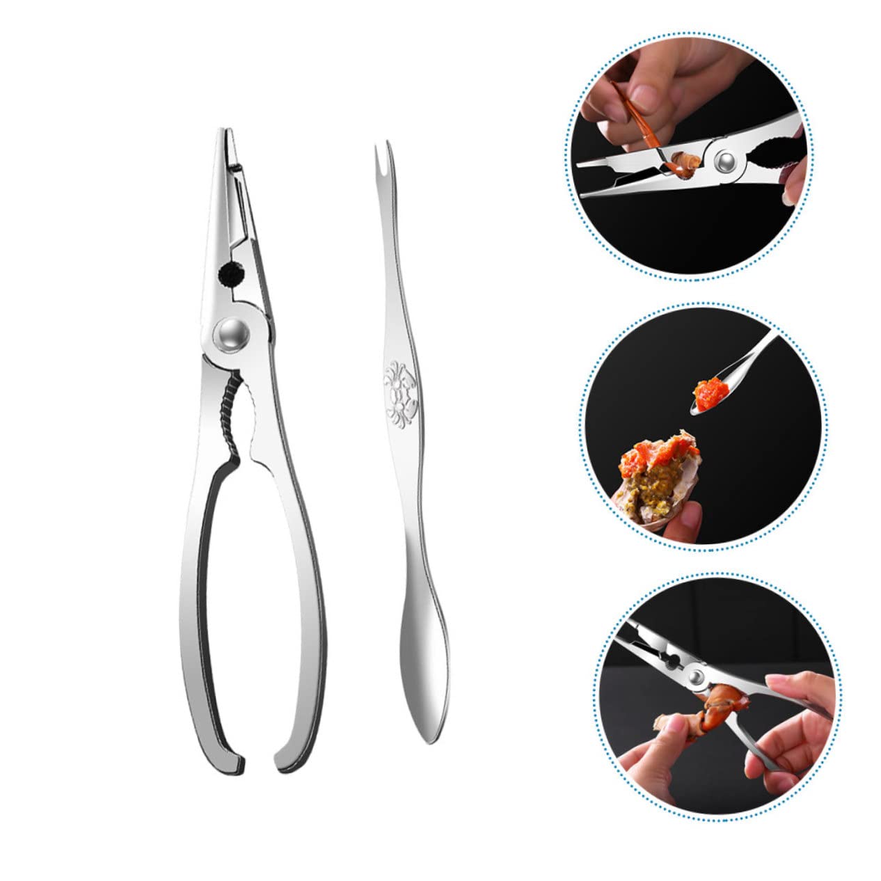 HEMOTON 3 Juegos Pinzas De Cangrejo y Agujas De Cangrejo Herramientas Para Abrir Cangrejos Pelador De Gambas Tijeras Para Mariscos Castaña Pelador De Camarones Acero Inoxidable Tuerca