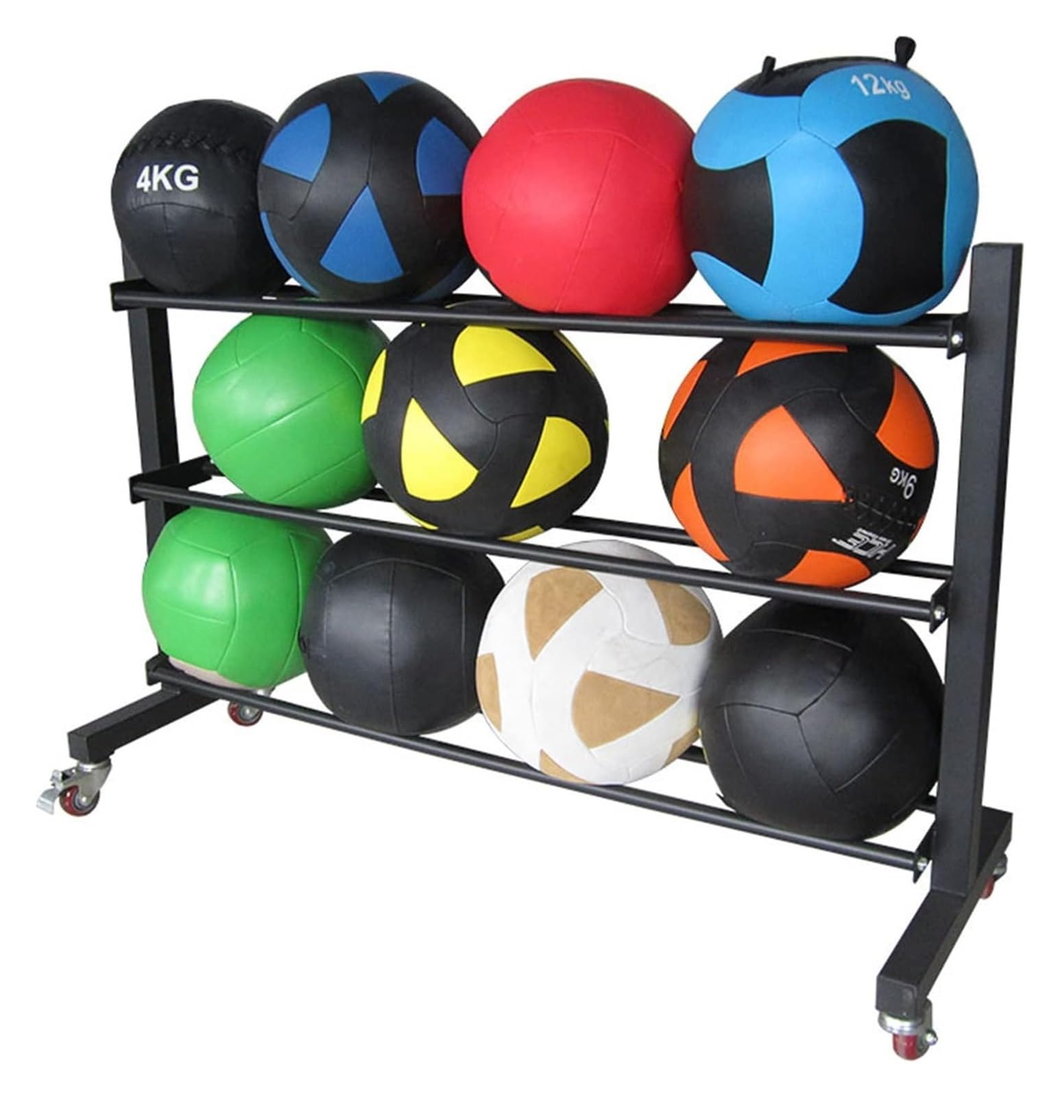 Wytrzymały stojak do koszykówki z kółkami – duży stojak do przechowywania piłek sportowych do prezentacji sprzętu fitness, piłek i sprzętu sportowego
