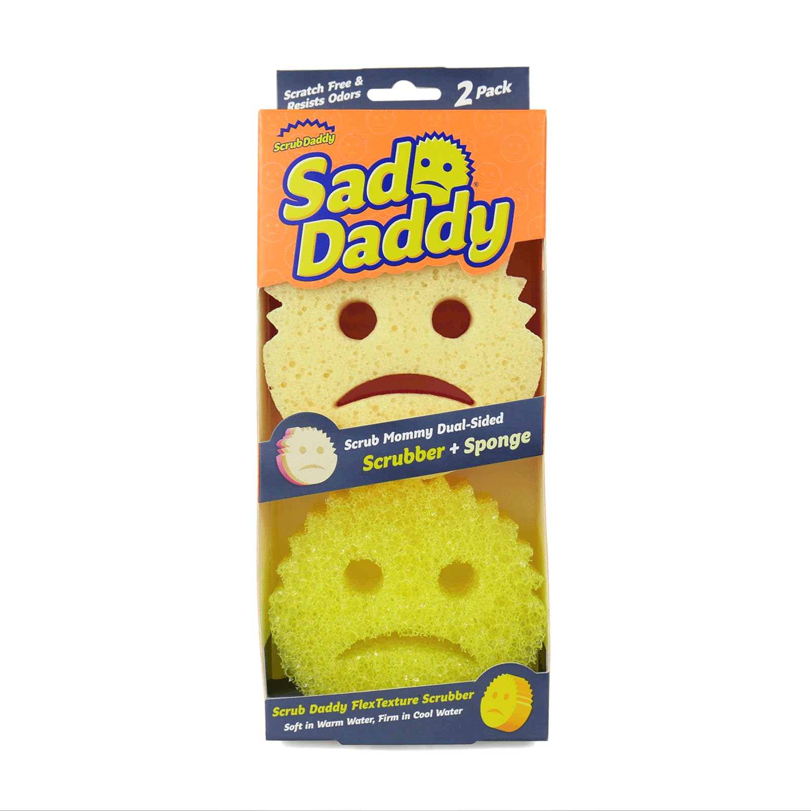 Scrub Daddy & Scrub Mommy Cranky Couple 2 Pack - Smiley Face Sponges for Cleaning & Washing Up, Multipack Kitchen Non Scratch Scourers with FlexTexture Firm & Soft Scrubbing, Dishwashing Scrubber