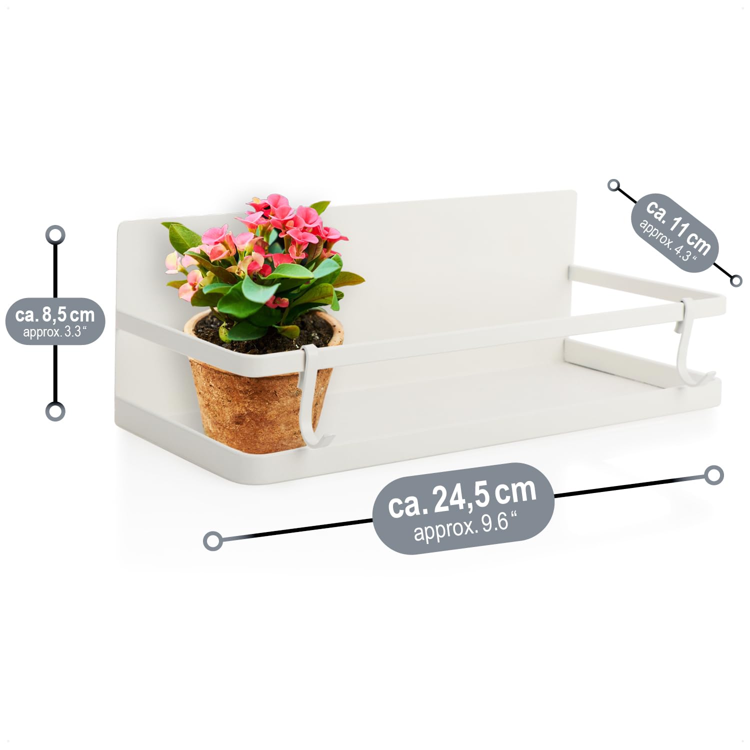 com-four® Ripiano magnetico per frigorifero - Sospeso con 2 ganci ciascuno - Organizer in metallo, capacità di carico fino a 6 kg