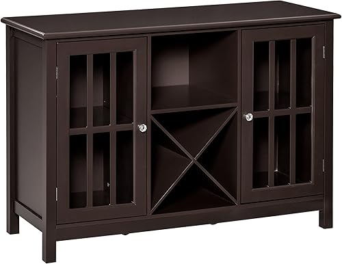 HOMCOM Aparador, gabinete de buffet con puerta de vidrio, gabinete de licor con estantes ajustables, estante para 12 botellas de vino para sala de