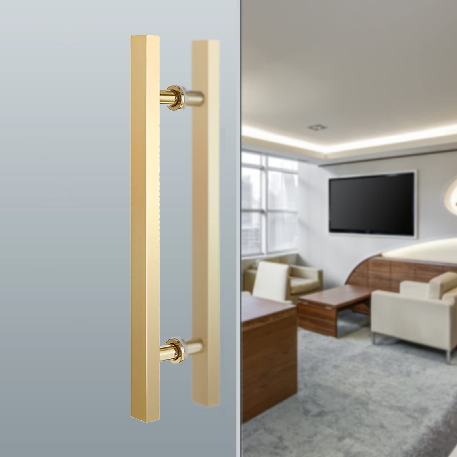 MXXQRHF Brushed Stainless Steel Anti-Rust Square Door Pull Handle, 120cm (47") Gold Barn Handle for Glass & Wood/Iron Doors - Premium Quality & Cost-Effective Solution