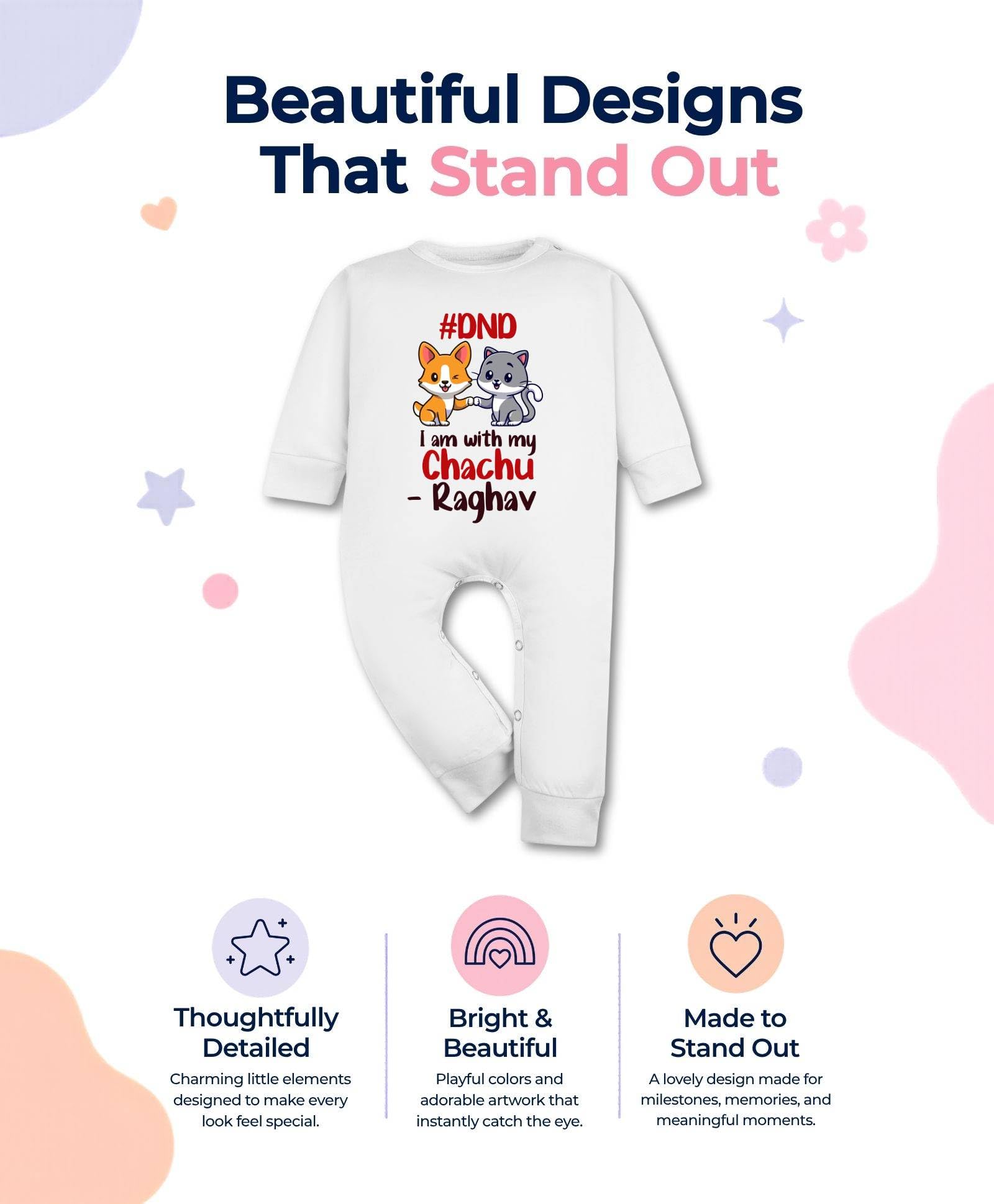 ARVESA Customised Baby Name Baby Jumpsuit Chachu Theme for Baby Boy and Baby Girl Cotton 0–12 Months Design No 1163 - Dnd I Am With My Chachu 1