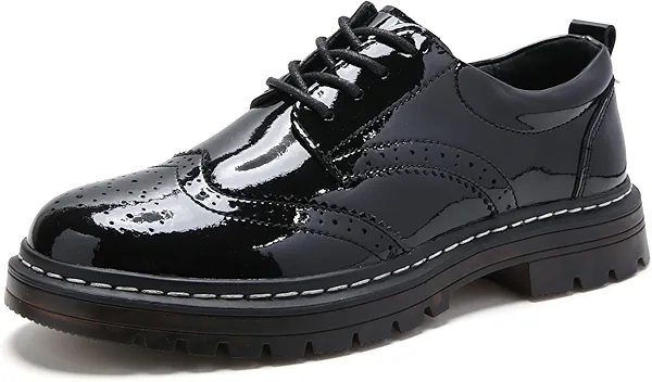 Womens Oxford Shoes Comfort Lace Up Slip Resistant Patent Leather Dress Shoes