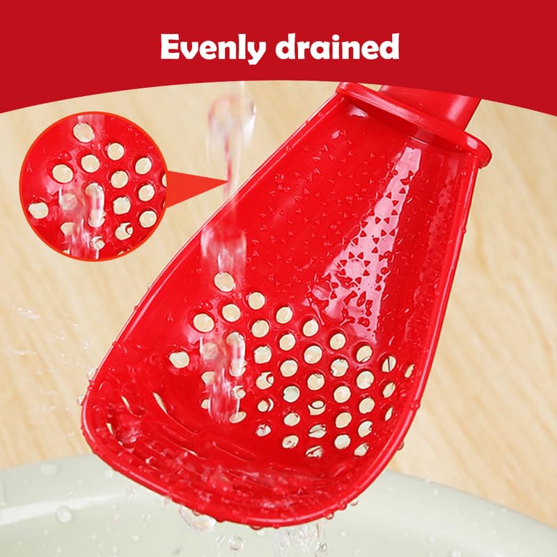 Cuchara de cocina multifuncional, resistente al calor, cuchara ranurada, pequeña cuchara de silicona para cocinar, escurrir, triturar, rallar, separar (rojo + blanco, 1 unidad)