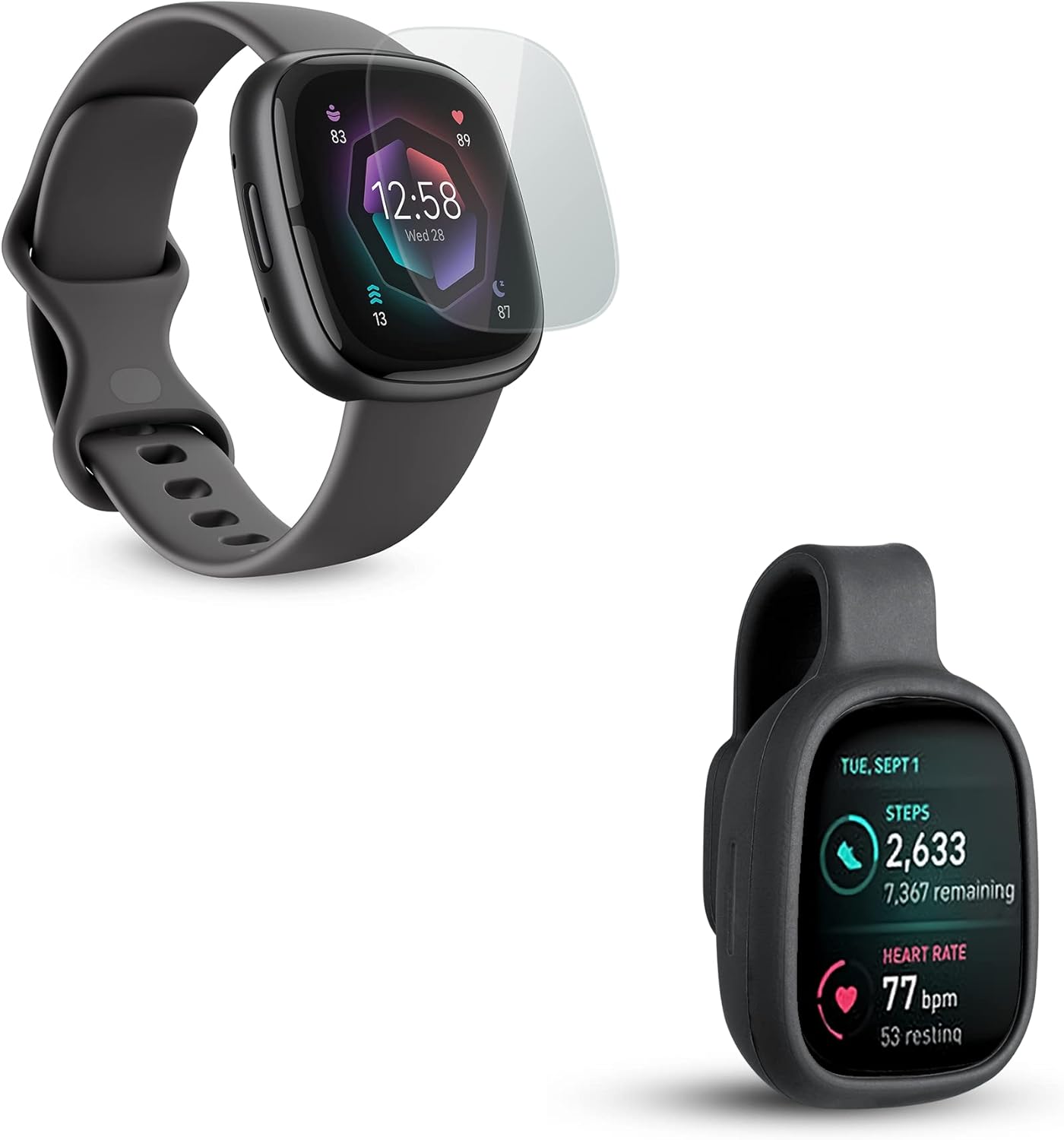 Wasserstein Bundle Clip Holder Compatible with Fitbit Sense 2 / Versa 4 & Screen