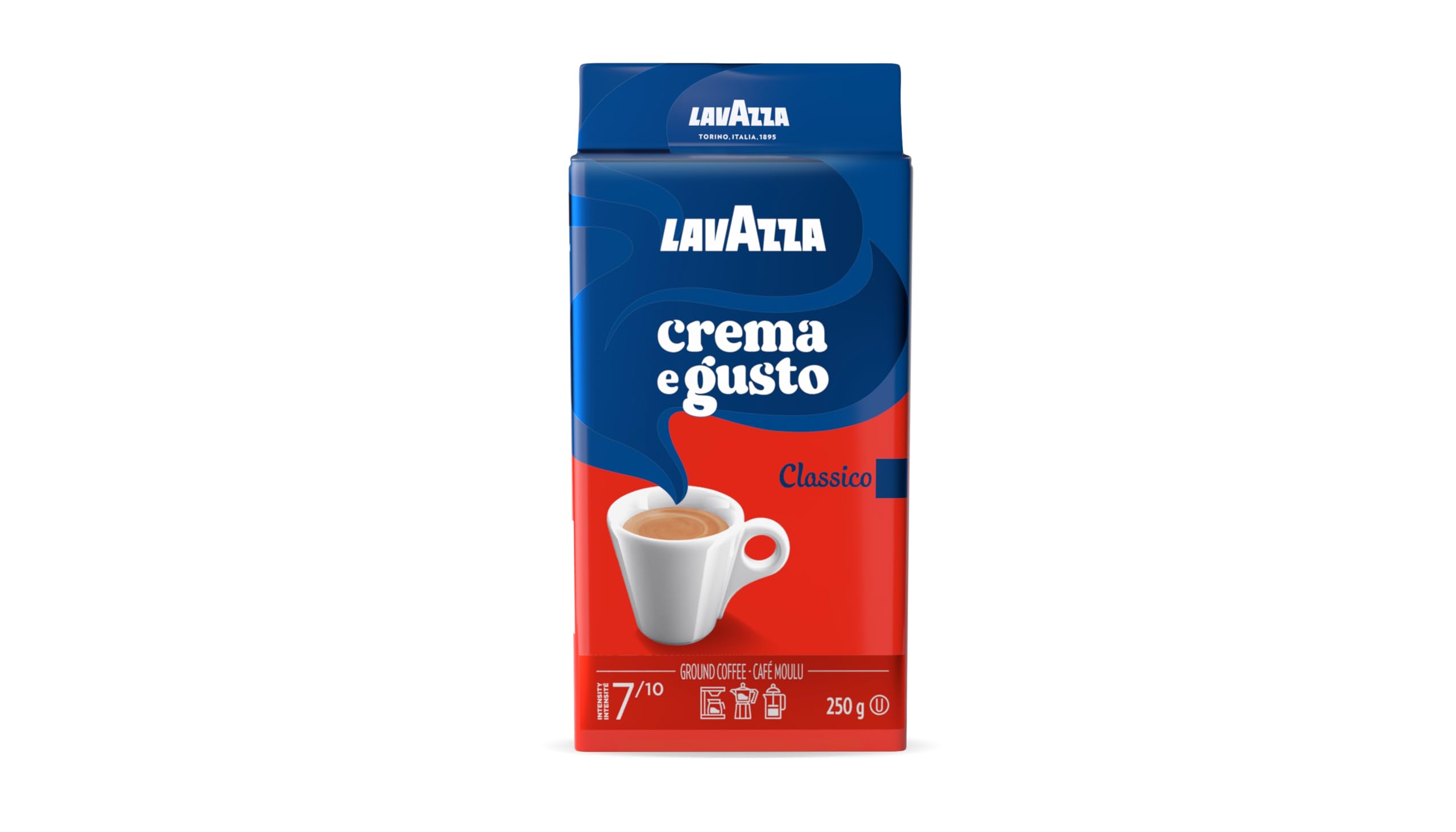 Lavazza Crema E Gusto Ground Coffee Blend, Espresso Dark Roast, 250 g Brick - Authentic Italian, Blended And Roasted in Italy, Non GMO, Full bodied with rich aftertaste