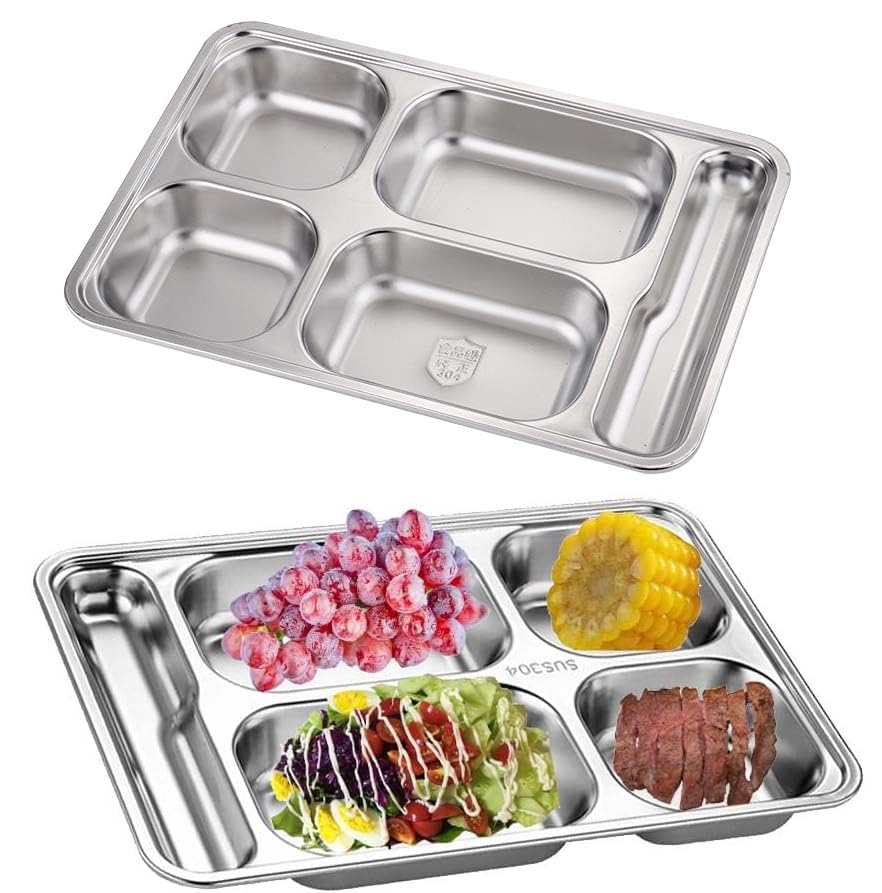 Stainless Steel Rectangular Divided Plate,Set of 2 Metal Dinner Plates