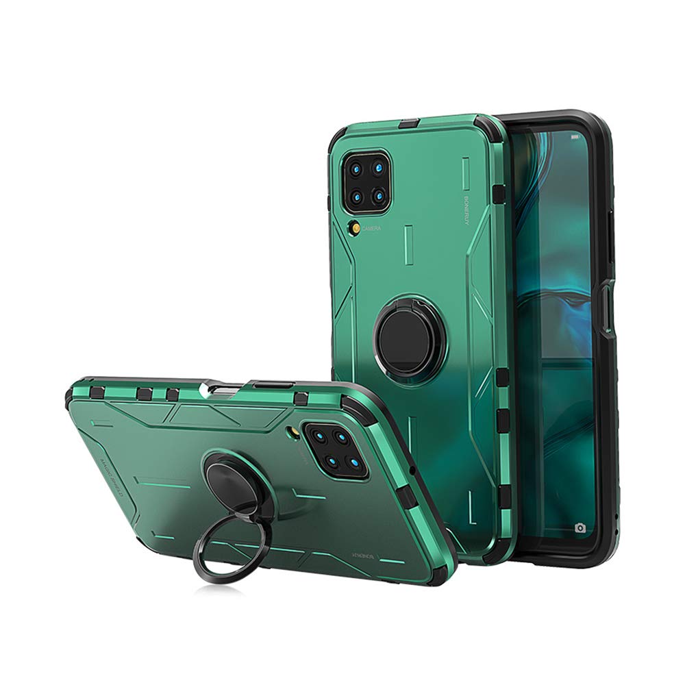 Jonwelsy Case for Huawei P40 Lite/Nova6SE, Shockproof Soft Silicone + Aluminum Alloy Armor Cover with 360 Degree Rotation Ring Holder Kickstand Compatible Magnetic Car Mount for P40 Lite (Green)