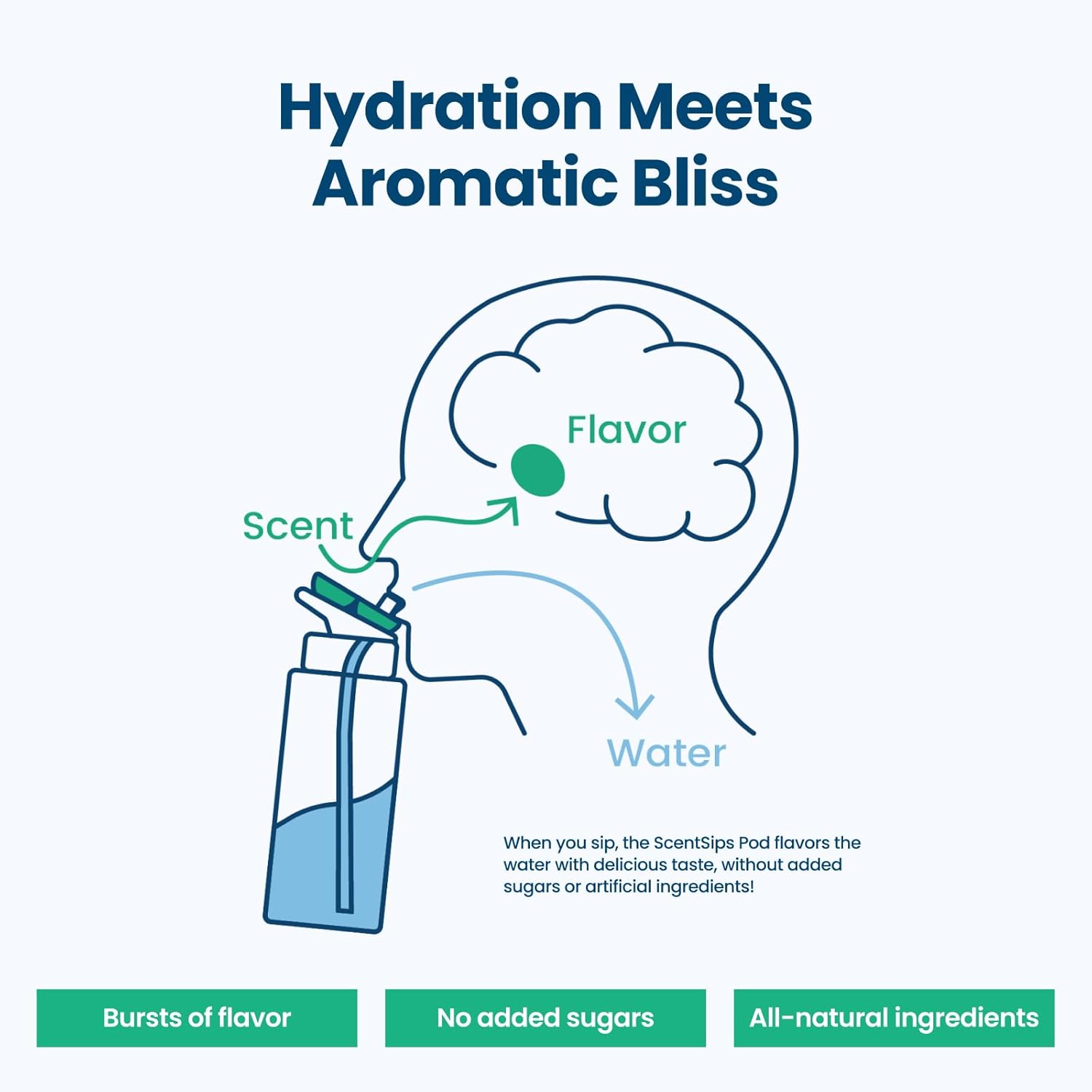 18oz Stainless Steel Air Water Bottle with 1 Straw & Refresher ScentSip Apple Flavor Pods - Image 2