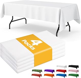 Niuara 4-Pack White Disposable Plastic Tablecloths 54x108 Inch Rectangle for 6ft Tables - Party Holiday Covers
