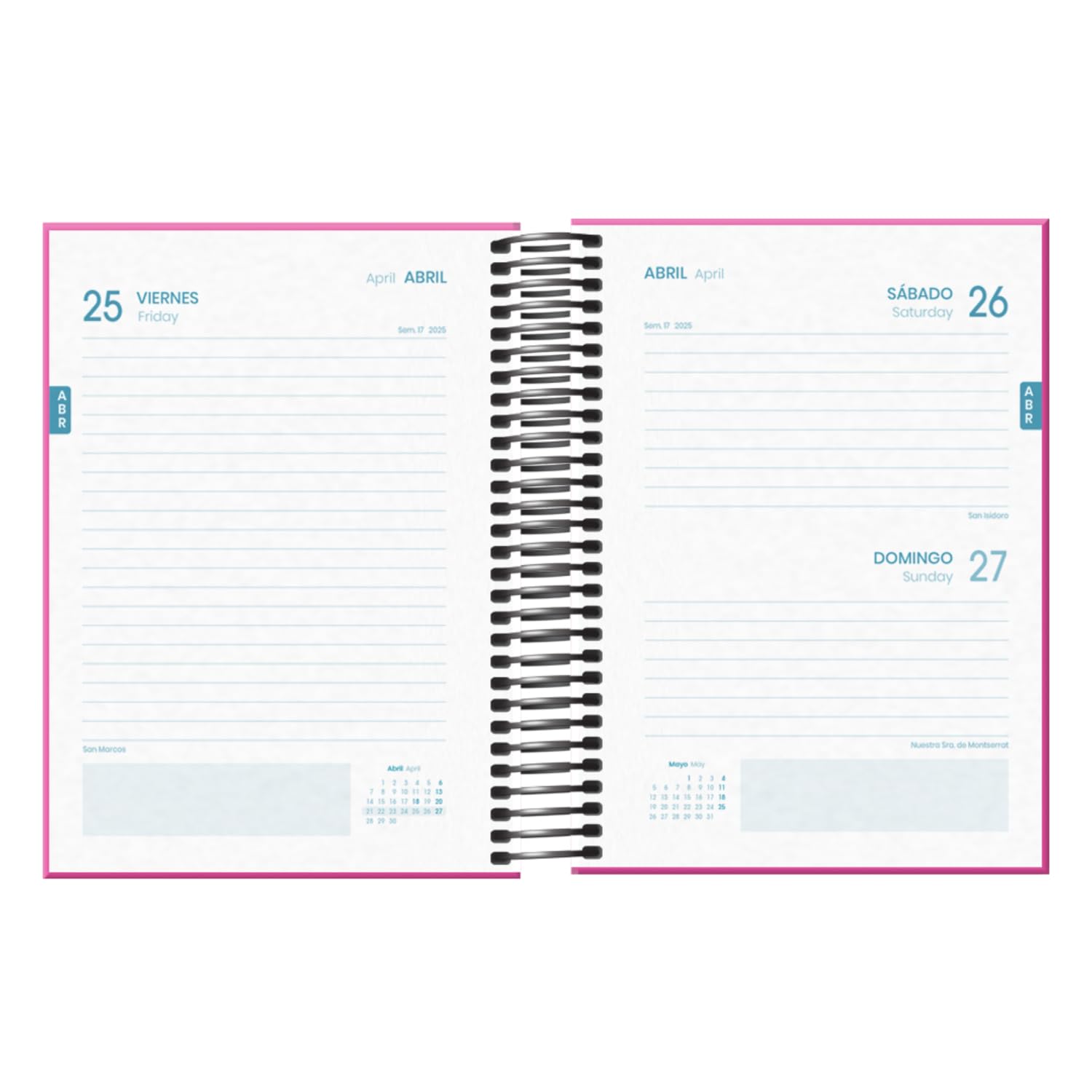 DOHE, School Diary 2024 2025, Day by Page, Size A6 (12 x 17 cm), Ring Closure, Hardcover, Spanish and English - Image 2