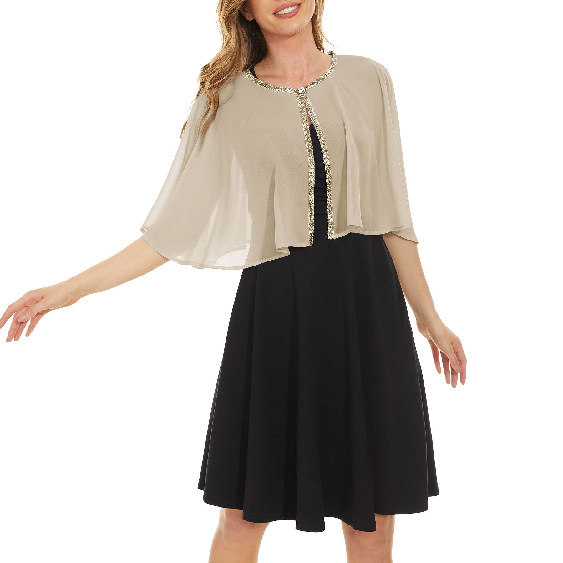 Rheane Soft Chiffon Sequins Shawls and Wraps/Cape for Evening Dress Wedding Formal Occasion