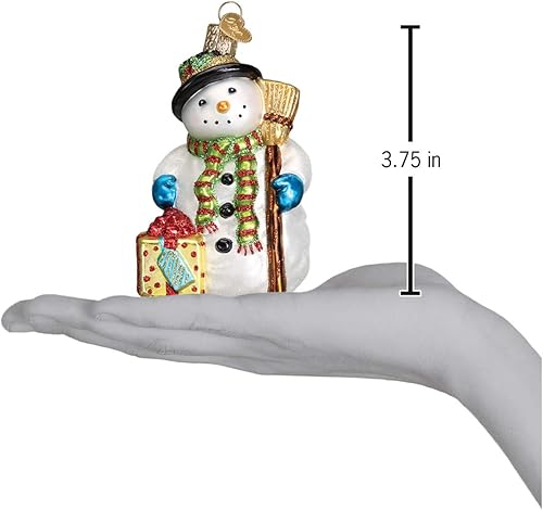 Miniatura 3 de Old World Christmas Adorno de cristal soplado de muñeco de nieve alegre para árbol de Navidad, decoración navideña hecha a mano, colección de muñeco