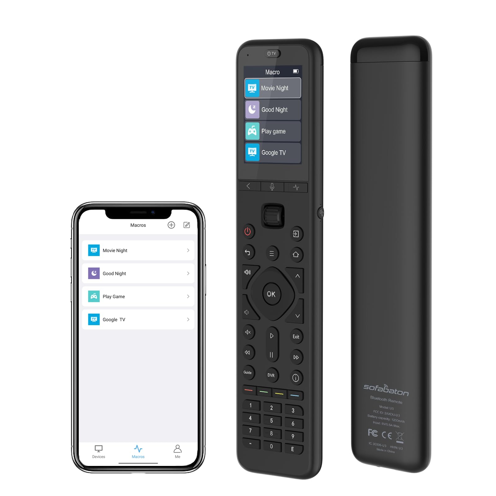 SofaBaton U3 Universal Remote Control,Scroll Wheel, Air Mouse,Bluetooth Multipoint,Smart Remote All in One with Customize Button, Works with IR/Bluetooth/RF Devices,Voice Control with Google Assistant