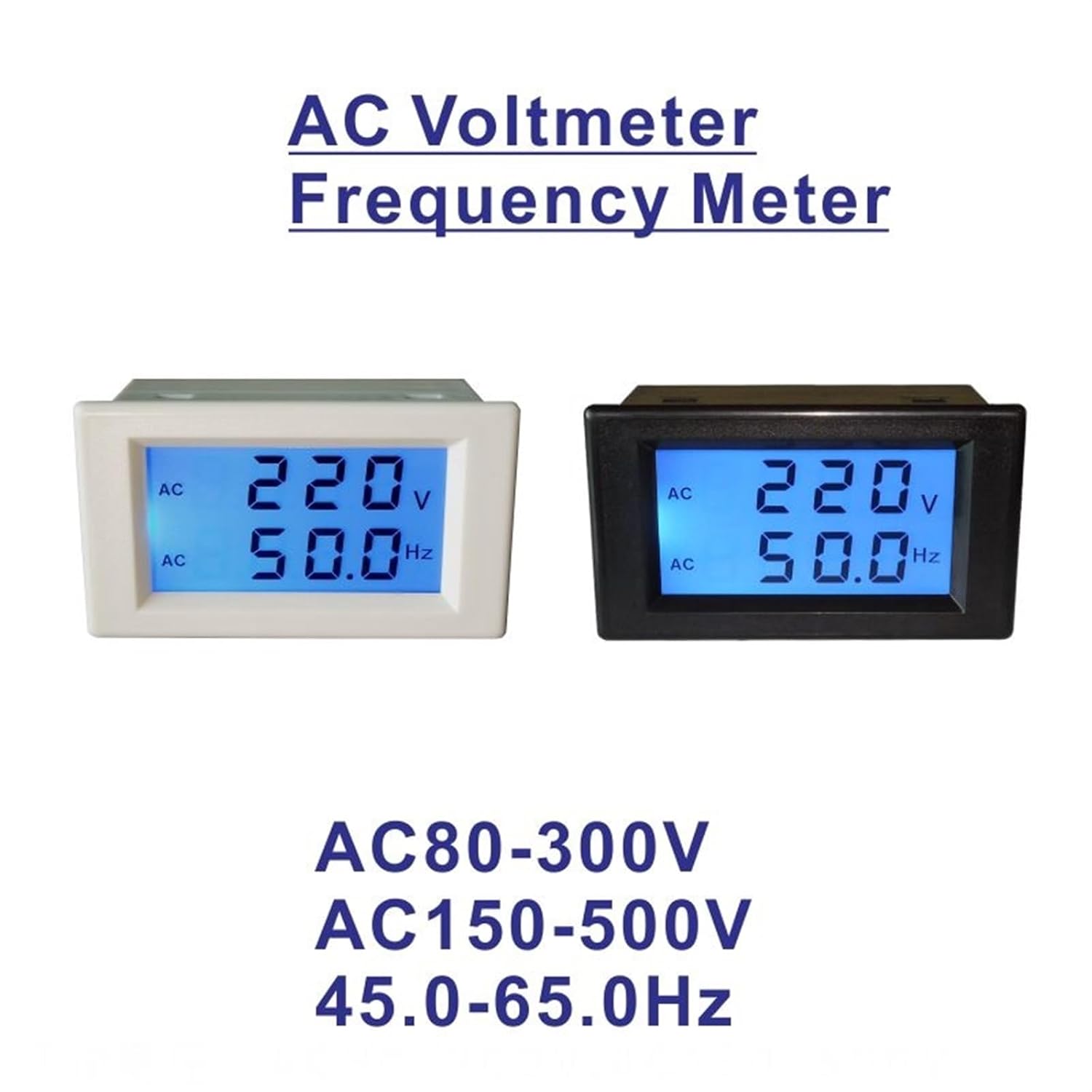 AC 80-300V 45-65HZ Frequency Counter LCD Display Voltage Frequency Meter Digital Voltmeter Hertz HZ Meter 150-500V(White Cover,AC150-500V 45-65Hz)