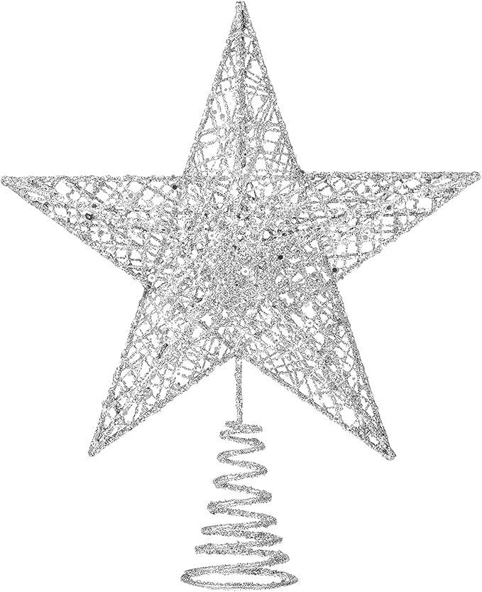 Árbol de Navidad Topper Estrella iluminada árbol T Adorno de Estrella for árbol de Navidad Decoración navideña Estrella en la Copa del árbol Brillante(Silver,20 * 25cm)