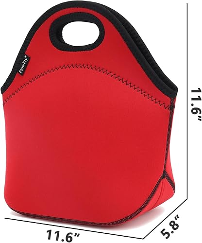 Miniatura 3 de FlowFly Bolsa de almuerzo de neopreno aislada térmica reutilizable para niños y hombres con cremallera (rojo)