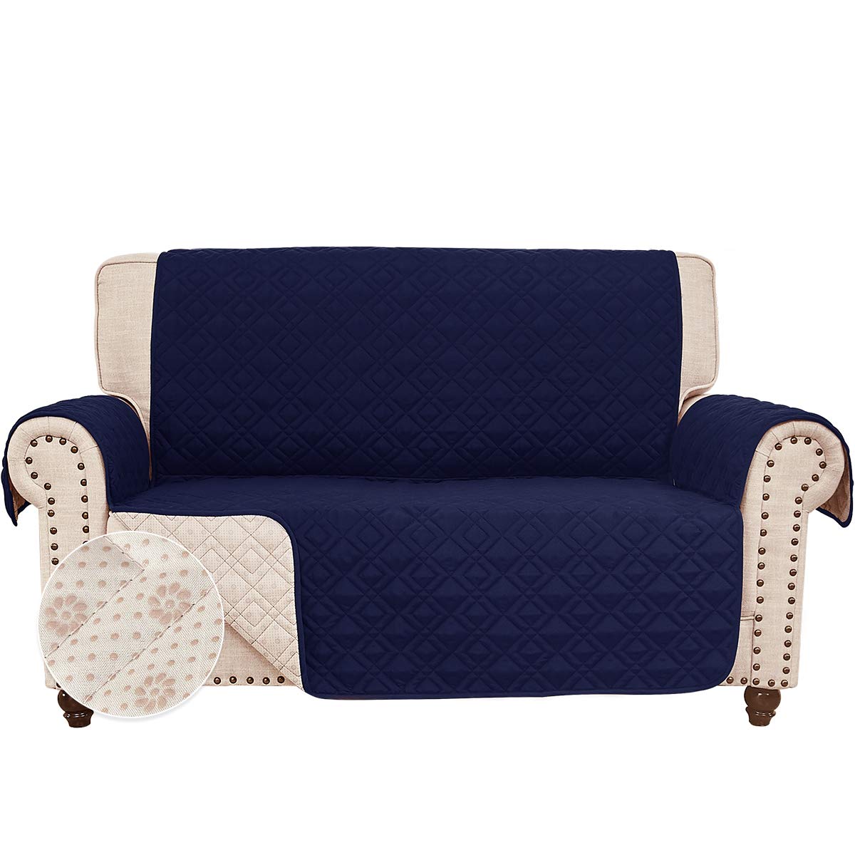 RHF Anti-Slip Loveseat Covers for Leather Sofa, Couch Cover, Loveseat Cover for Living Room, Slipcover&Love Seat Couch Covers, Slip-Resistant Couch Cover for Leather Sofa (Loveseat: Navy)
